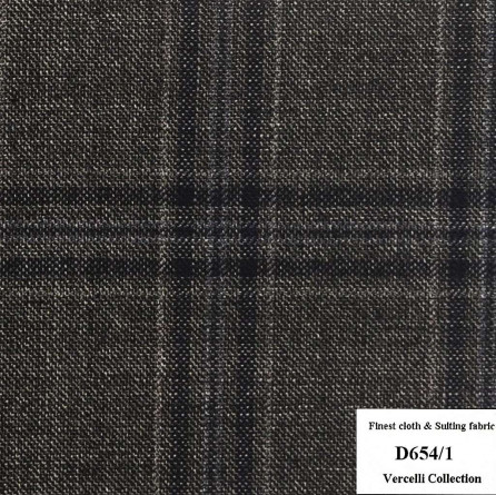 D654/1 Vercelli CXM - Vải Suit 95% Wool - Xám Caro